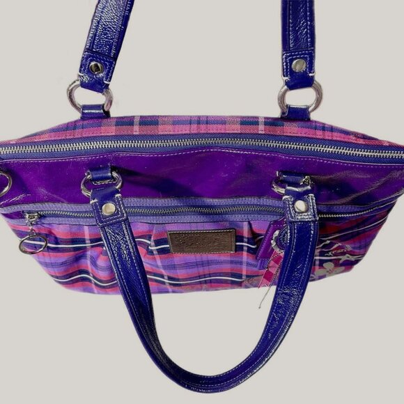 Coach Limited Edition Poppy Purple Tartan Plaid Large Glam Tote Bag - Picture 4 of 10